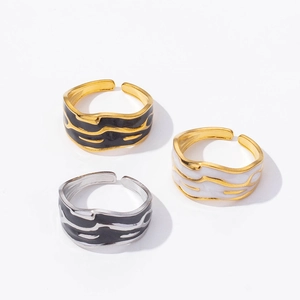304 stainless steel wave enamel open rings in black, gold, and white color options