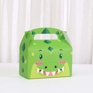 Boîte cadeau crocodile verte en carton avec poignée pour bonbons, thème animalier