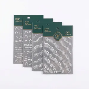 Minimalist white ocean wave textured nail art stickers for professional artistic manicure