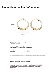 Detail view of 3.8cm gold hoop earrings with dimensions and weight specifications
