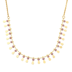 Gold-tone choker necklace with elegant lavender beads and water-drop pendants on white background