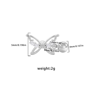 Detail of silver butterfly cartilage stud with cubic zirconia and dimensions data