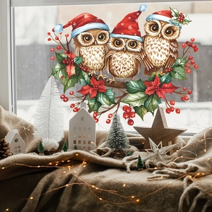 Christmas owl tree branch window stickers for festive holiday glass decoration