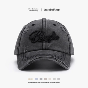 Casquette De Baseball En Coton Lavé Vintage Broderie Lettres 3D Trou Distressed Streetwear Chapeau Snapback Rétro Réglable