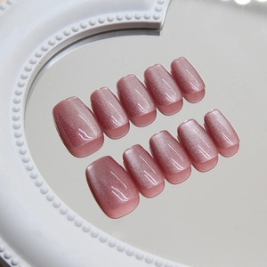 Elegant mauve pink cat-eye press-on nails in a classic square-oval shape set of 10