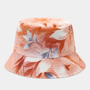 Detail of vibrant floral bucket hat showing precise stitching on the sun-protective brim