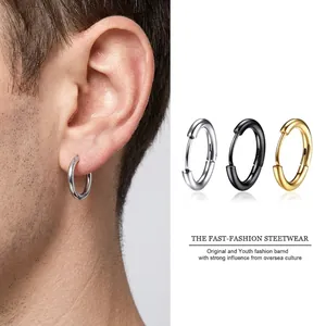 Minimalist Hoop Earrings Titanium Stainless Steel Polished Round Circular Hinged Buckle Unisex Punk Streetwear Jewelry
