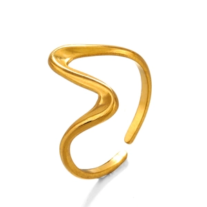 Minimalist wave-shaped open ring in gold stainless steel with a sleek modern design
