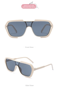 Detail view of fashion cycling sunglasses with white frame and dark grey lenses
