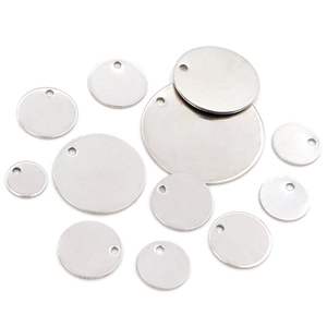 Polished stainless steel round blank tags in various sizes for DIY jewelry making
