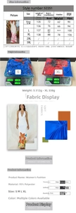 Detailed size chart and fabric specifications for backless floral print summer dress