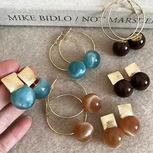 Geometric Hoop Earrings With 925 Sterling Silver Earring Post Resin Beads Vintage Niche Luxury Minimalist For Women