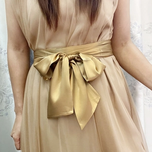 Ceinture élégante à nœud en satin doré avec une robe multicouche en tulle champagne
