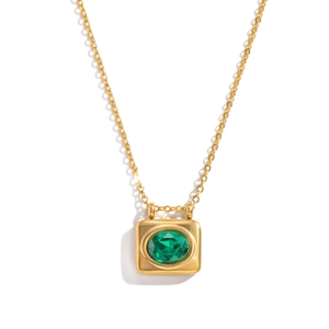 French vintage 18K gold plated stainless steel necklace with green emerald pendant