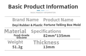 Detailed size specifications for silicone divination box resin mold 82mm x 135mm