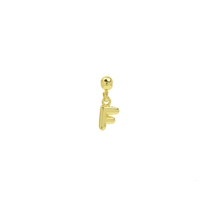 Detailed macro view of 18k gold plated bubble letter F pendant with polished finish
