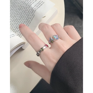 S925 silver rings set with colorful zircon and moonstone in Korean minimalist design