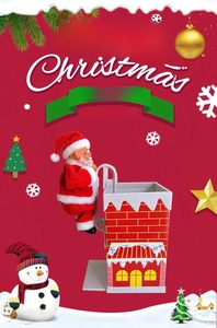 Mechanical climbing Santa Claus toy with musical brick chimney for Christmas holiday decor