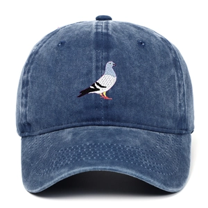 Pigeon Embroidery Baseball Cap Washed Cotton Distressed Vintage Dad Hat Adjustable Hip Hop For Men Women