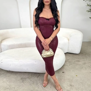 Sexy burgundy snakeskin tube dress with black lace trim and bow for summer vacation