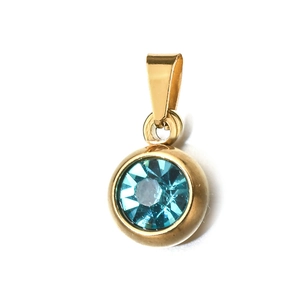 6mm gold round birthstone pendant with blue cubic zirconia and stainless steel clasp