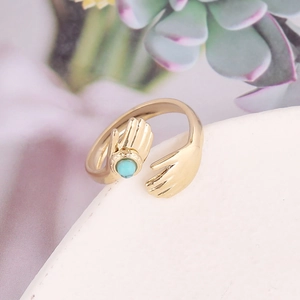 Adjustable stainless steel hug ring with natural green turquoise stone for women