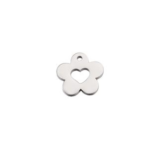 Detailed view of silver cherry blossom pendant with heart cutout and polished finish