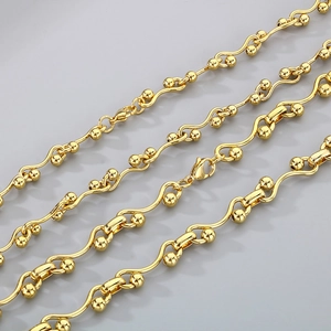 Wave Link Ball Bead Chain Necklace Stainless Steel Geometric Hip Hop Cool Style Jewelry For Women