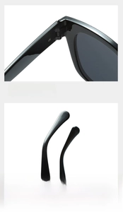 Detailed view showing the durable metal hinge and non-slip temple of black sunglasses