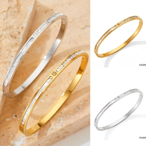 Stainless Steel Bangle With White Mother Of Artificial Pearl Inlay And Square Cubic Zirconia For Women Elegant Hinged Bracelet