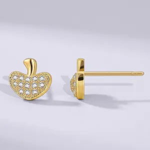 Minimalist Brass 18K Gold Plated Mushroom Stud Earrings 925 Sterling Silver Post Zirconia Inlaid Jewelry For Women