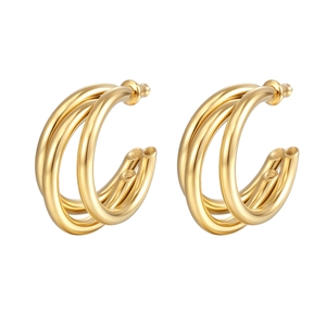 Multi-layered C-shaped Hoop Earrings Stainless Steel Geometric Plated High Polish Fashion Accessory Women