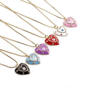 Minimalist Copper Zirconia Heart Pendant Necklace Evil Eye Enamel Gold Plated Box Chain For Women Jewelry Gift