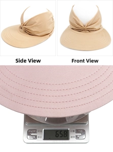 Lightweight wide brim sun visor hat weighing only 65.8g shown in khaki and pink