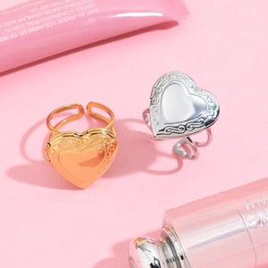 Vintage heart locket rings in gold and silver finish with adjustable open band design
