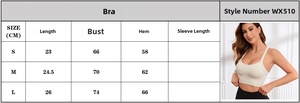 Tableau des tailles détaillé pour soutien-gorge de sport femme avec mesures en CM pour S M L