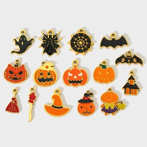 Halloween Charms Stainless Steel Enamel Pumpkin Bat Ghost Spider DIY Jewelry Making Accessories For Necklace Bracelet