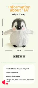 Details des 26cm Pinguin-Plüschtiers mit Angaben zu Größe, Gewicht und weicher Füllung