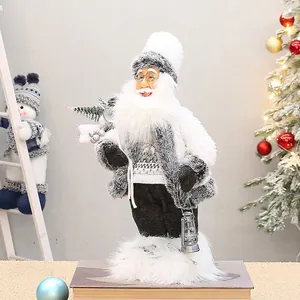 12-inch modern Nordic Santa Claus figure with white fur boots and silver lantern