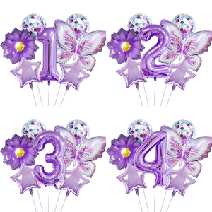 Iridescent Purple Butterfly Aluminum Foil Balloon Set Sunflower Sequin Balloons For Kids Birthday Party Decoration
