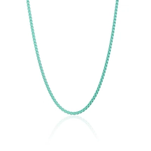 Minimalist stainless steel box chain necklace with Tiffany blue enamel coating finish