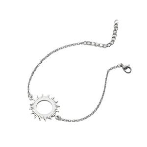 Elegant silver sun pendant bracelet with geometric circular charm and adjustable link chain