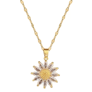 Titanium steel gold necklace with moon and sparkling zircon sunflower pendant charm