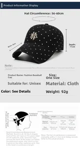 Size chart showing baseball cap dimensions including brim and head circumference 56-60cm