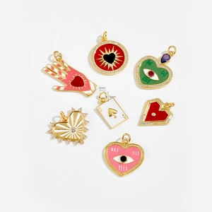 S925 sterling silver palm heart pendant set with colorful enamel and zircon charms
