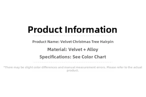 Detail showing velvet Christmas tree hair clip materials and size specifications