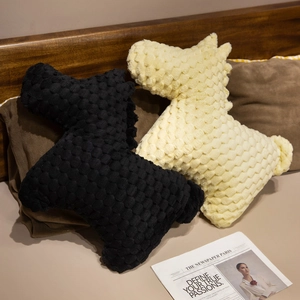 Minimalist horse plush pillow in black and cream 3D bubble fleece for home decor