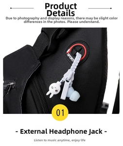 Détail du sac de poitrine en nylon étanche avec prise casque et logo sport