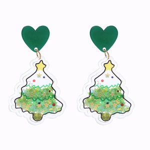 Transparent PVC Christmas tree earrings with colorful quicksand sequins and heart studs