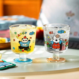 Verres À Vin En Verre Dessin Animé Mignon Imprimé Tasses À Jus Kawaii Gobellets À Pied Court Cadeau Pour Femmes